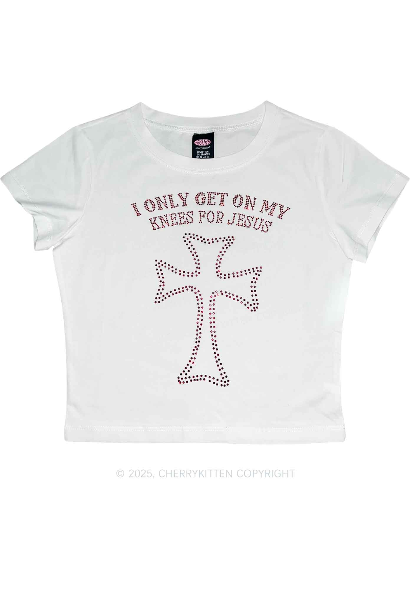 Rhinestone Get On Knees For Jesus Y2K Baby Tee Cherrykitten