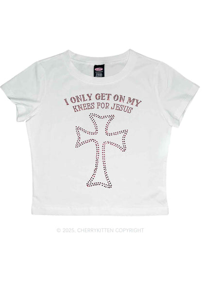 Rhinestone Get On Knees For Jesus Y2K Baby Tee Cherrykitten