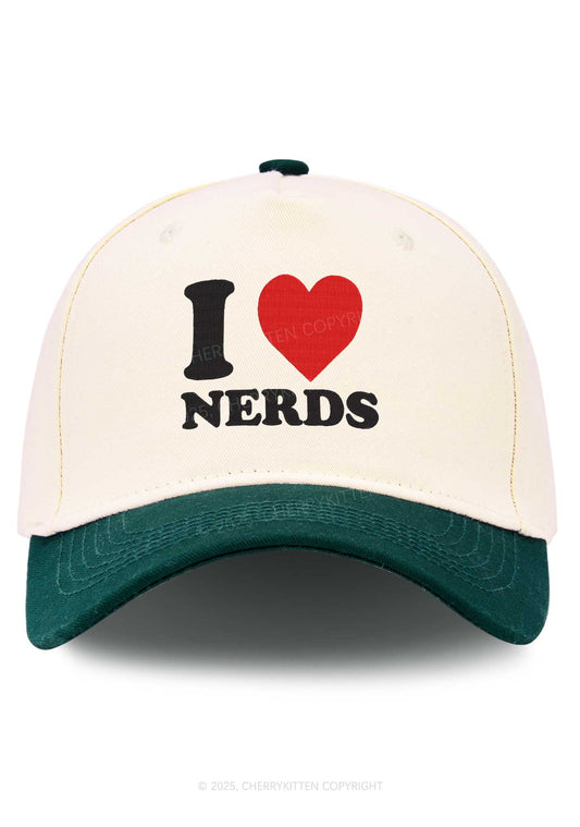 Embroidered I Love Nerds Y2K Color Block Baseball Cap Cherrykitten