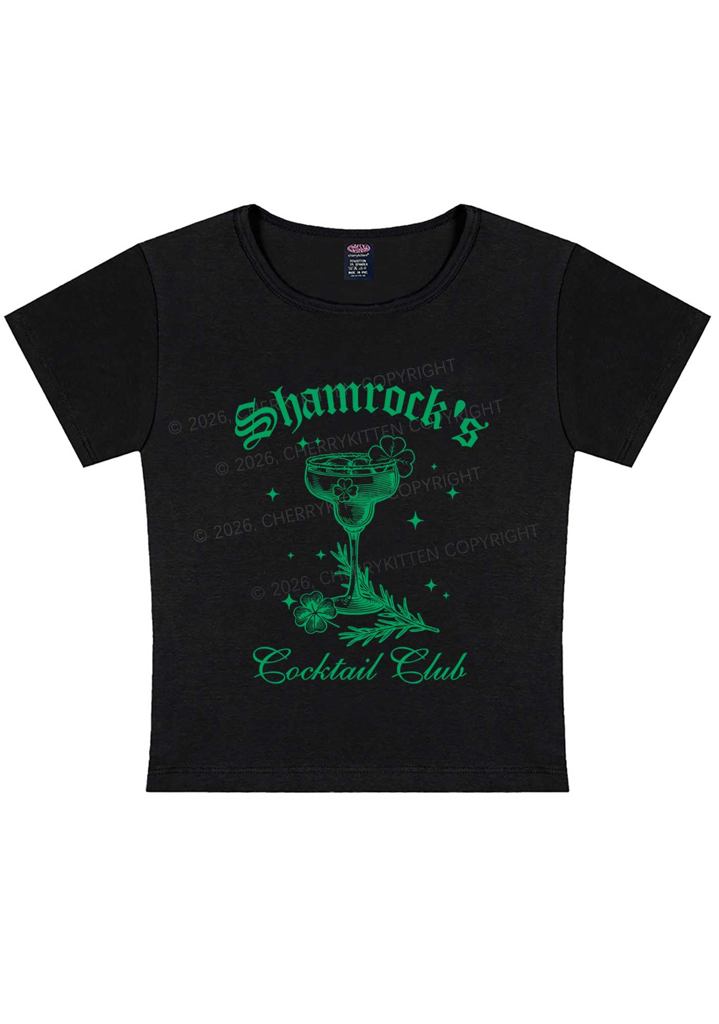 Shamrocks Coctail Club St Patricks Y2K Baby Tee Cherrykitten