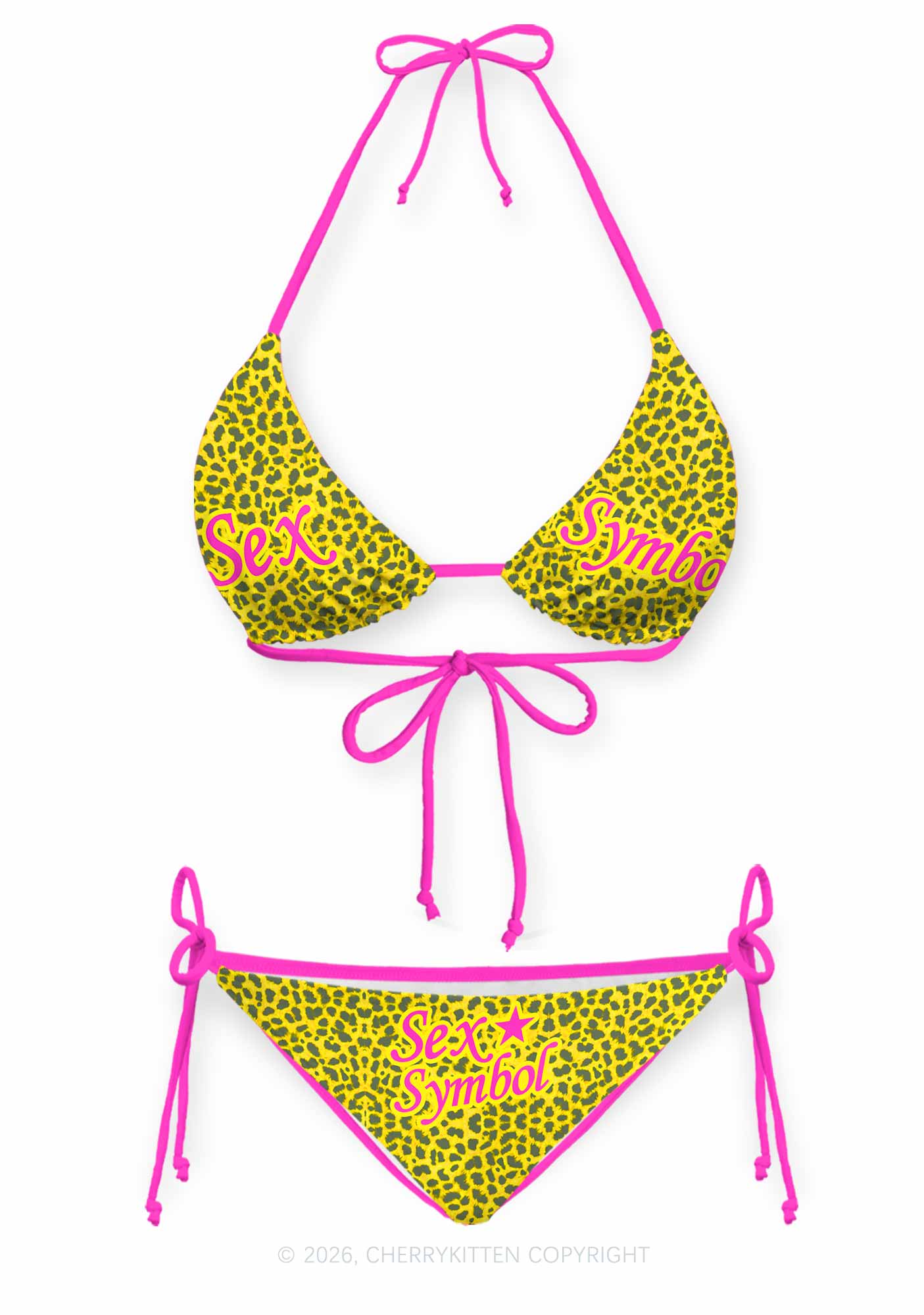 Sx Symbol Yellow Leopard Y2K Print Bikini Set Cherrykitten