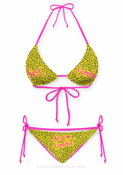 Sx Symbol Yellow Leopard Y2K Print Bikini Set Cherrykitten
