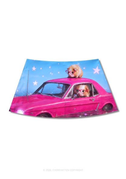 Two Guinea Pigs On Pink Car Y2K Print Mini Skirt Cherrykitten