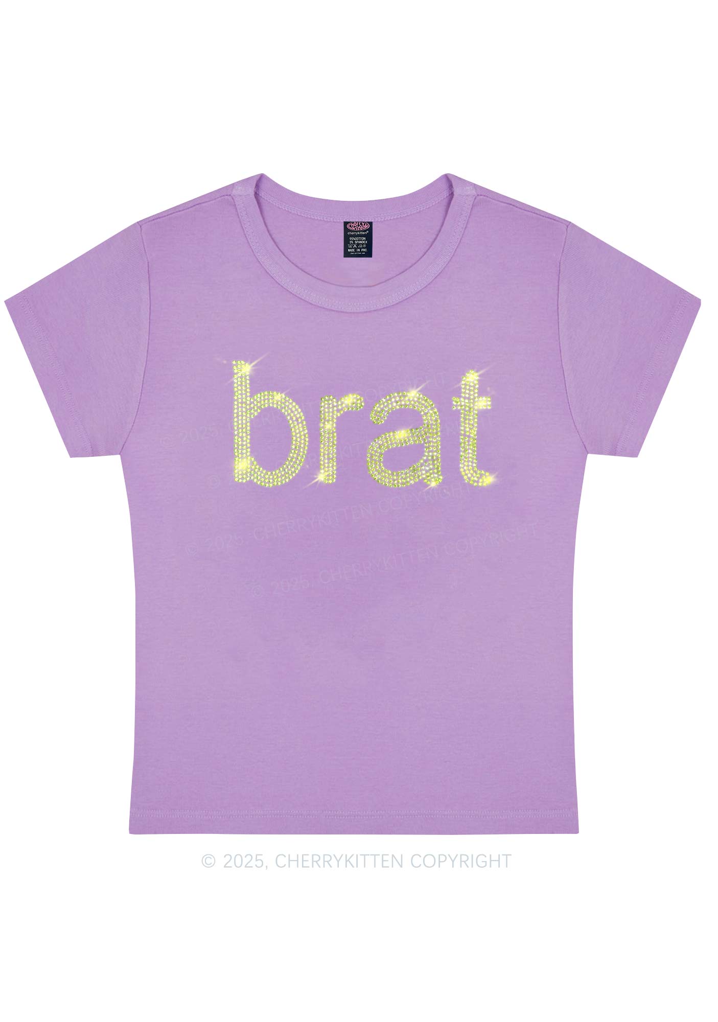 Rhinestone Green Brat Y2K Baby Tee Cherrykitten
