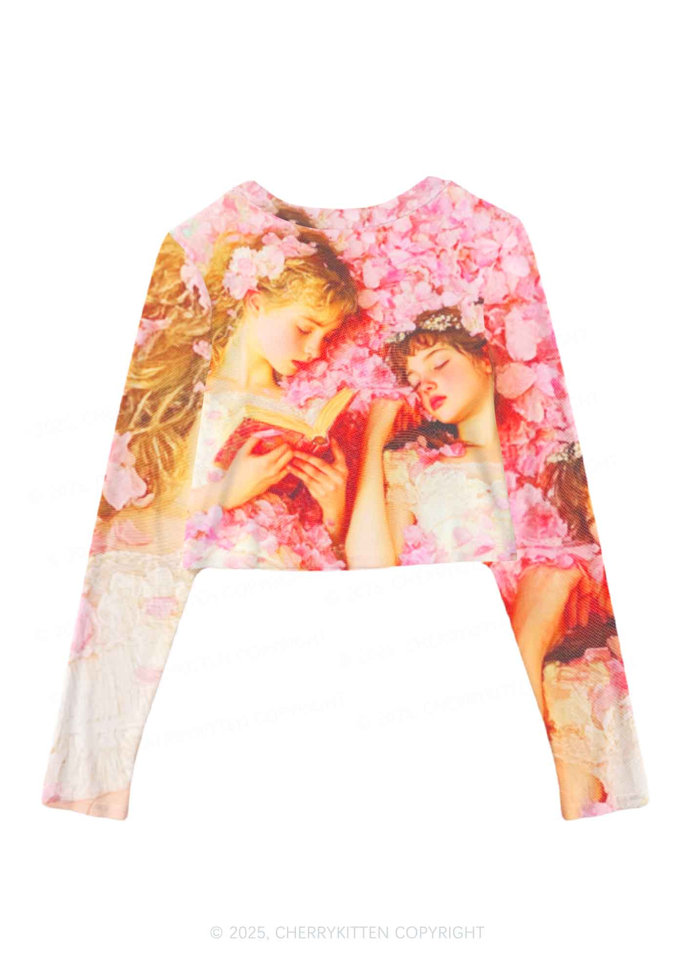Flower Girls Y2K Mesh Long Sleeve Crop Top Cherrykitten
