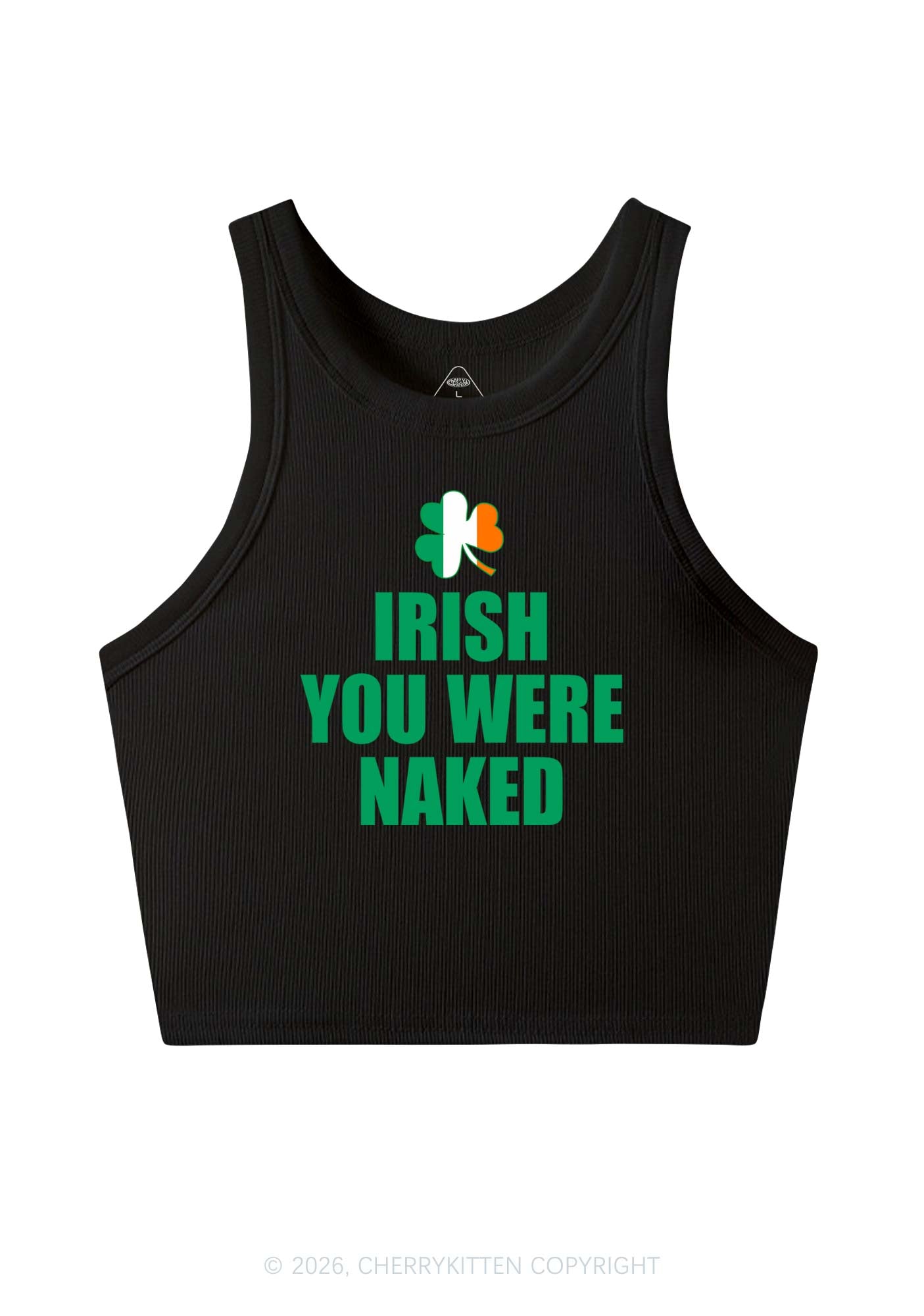 Irish You Were Naked St Patricks Y2K Crop Tank Top Cherrykitten