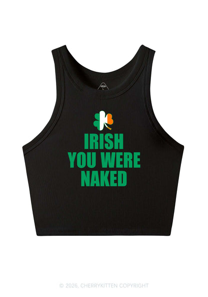 Irish You Were Naked St Patricks Y2K Crop Tank Top Cherrykitten
