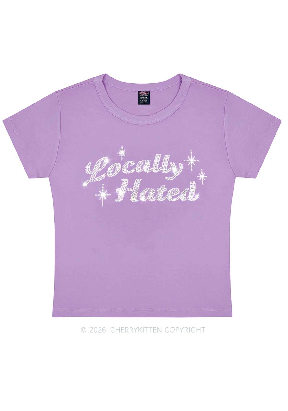 Rhinestone Locally Hated Y2K Baby Tee Cherrykitten