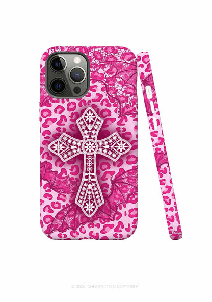 Halloween Pink Leopard Bat Cross Y2K Phone Case Cherrykitten