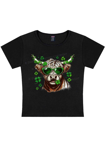Highland Cow St Patricks Y2K Baby Tee Cherrykitten