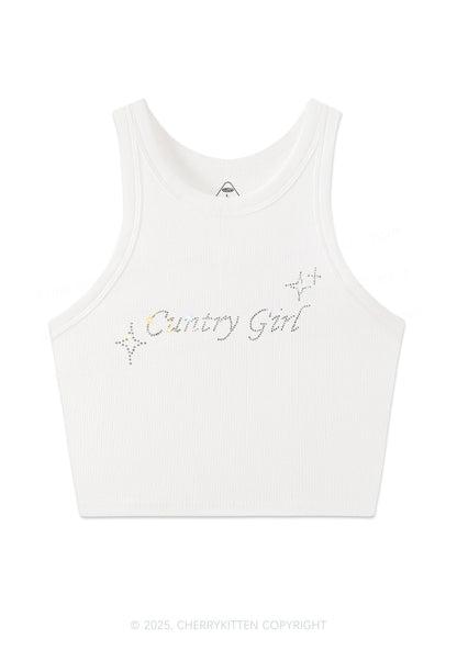 Rhinestone Cxxtry Girl Y2K Crop Tank Top Cherrykitten