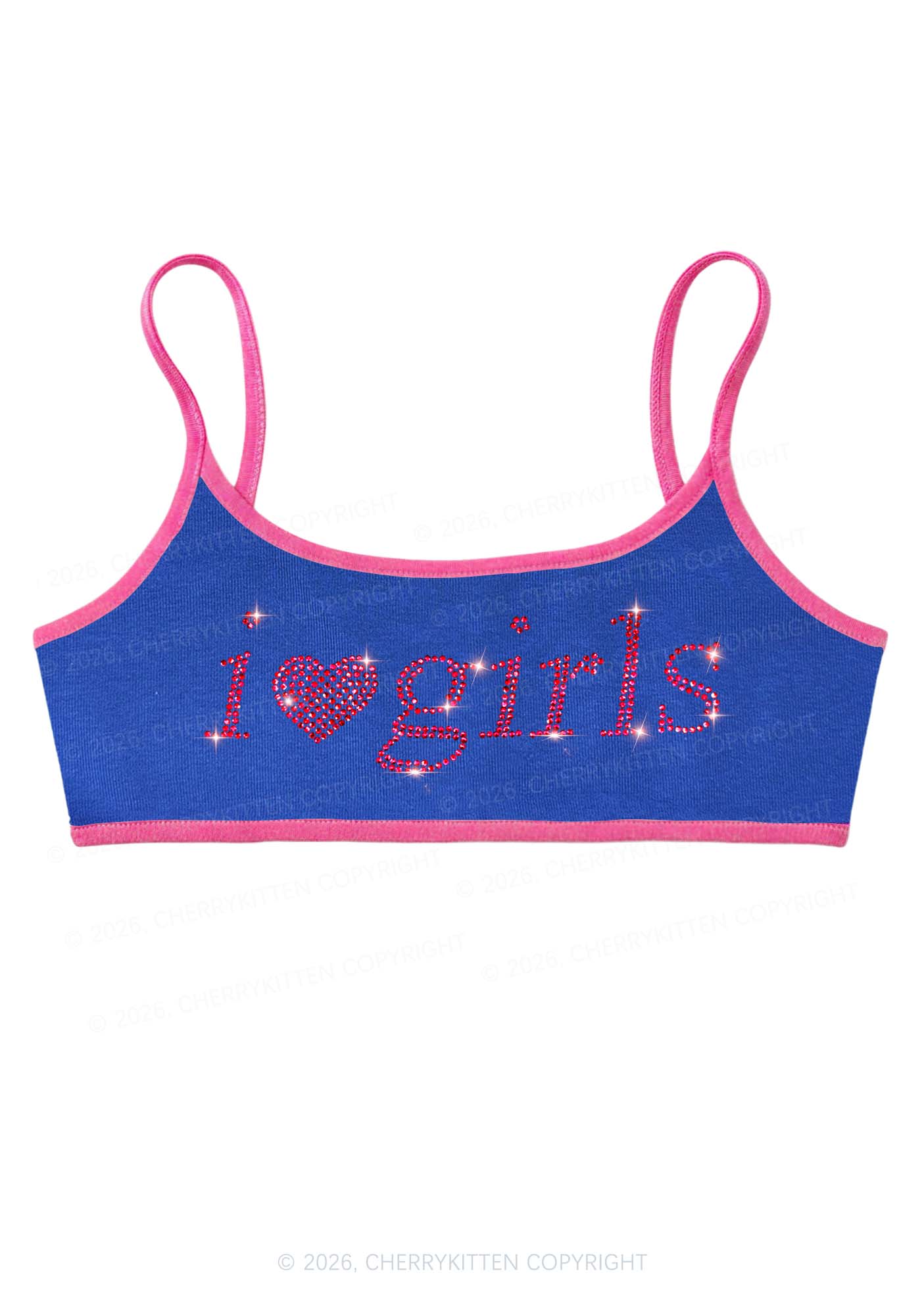 Rhinestone I Love Girls Y2K Super Crop Cami Cherrykitten
