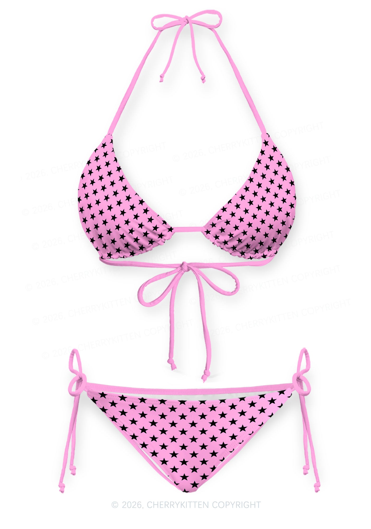Black Star On Pink Y2K Print Bikini Set Cherrykitten