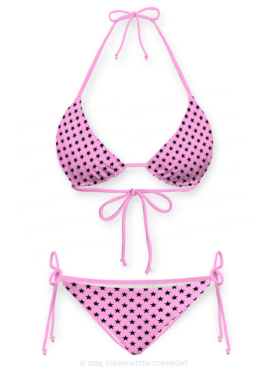 Black Star On Pink Y2K Print Bikini Set Cherrykitten