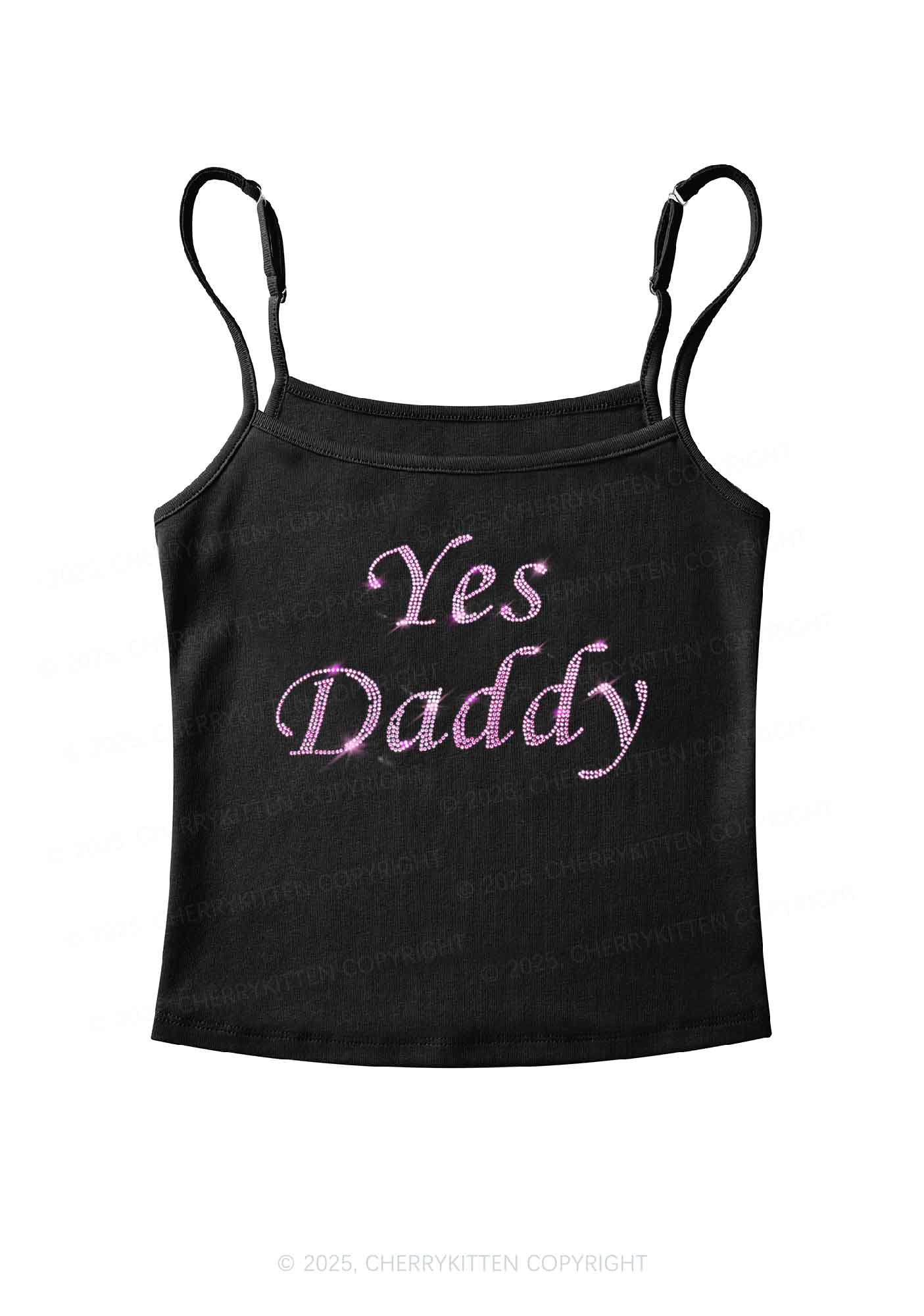 Rhinestone Yes Daddy Y2K Spaghetti Strap Cami Cherrykitten