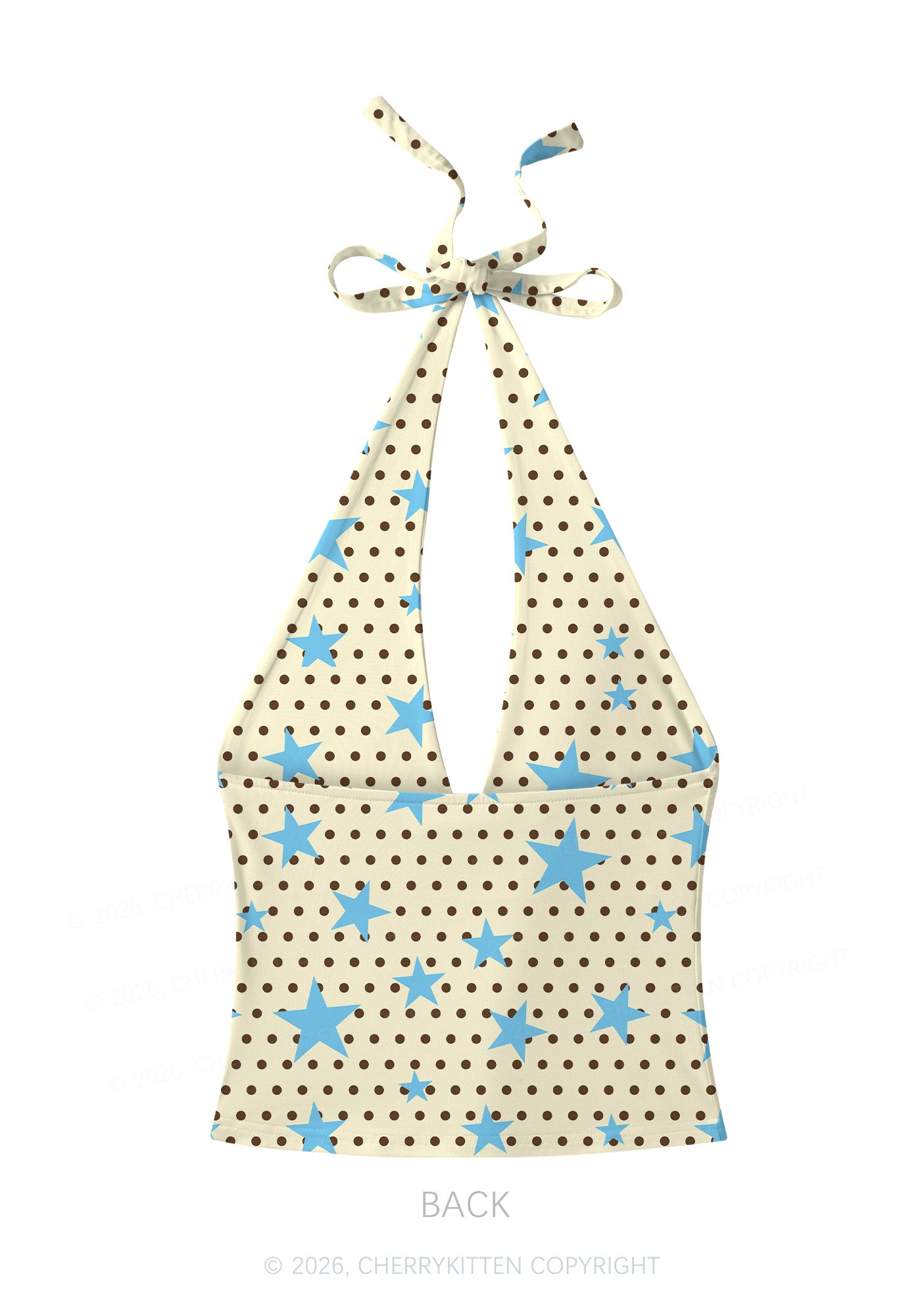 Dots With Blue Star Y2K Print Halter Deep V Neck Cami Cherrykitten