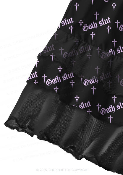 Halloween Pink Goth Slxt Y2K Print Mini Layered Skirt Cherrykitten