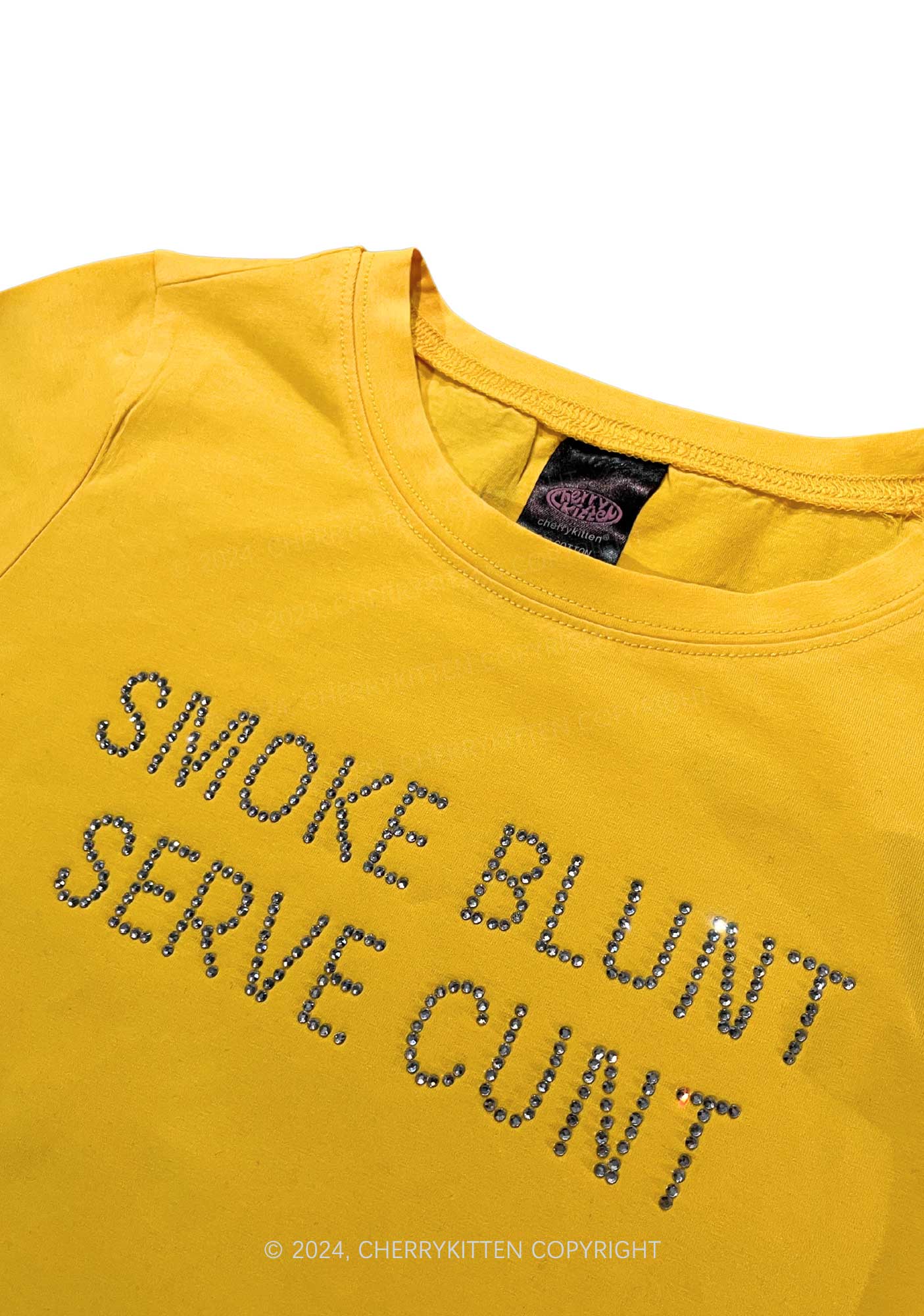 Rhinestone Smoke Blunt Y2K Baby Tee Cherrykitten