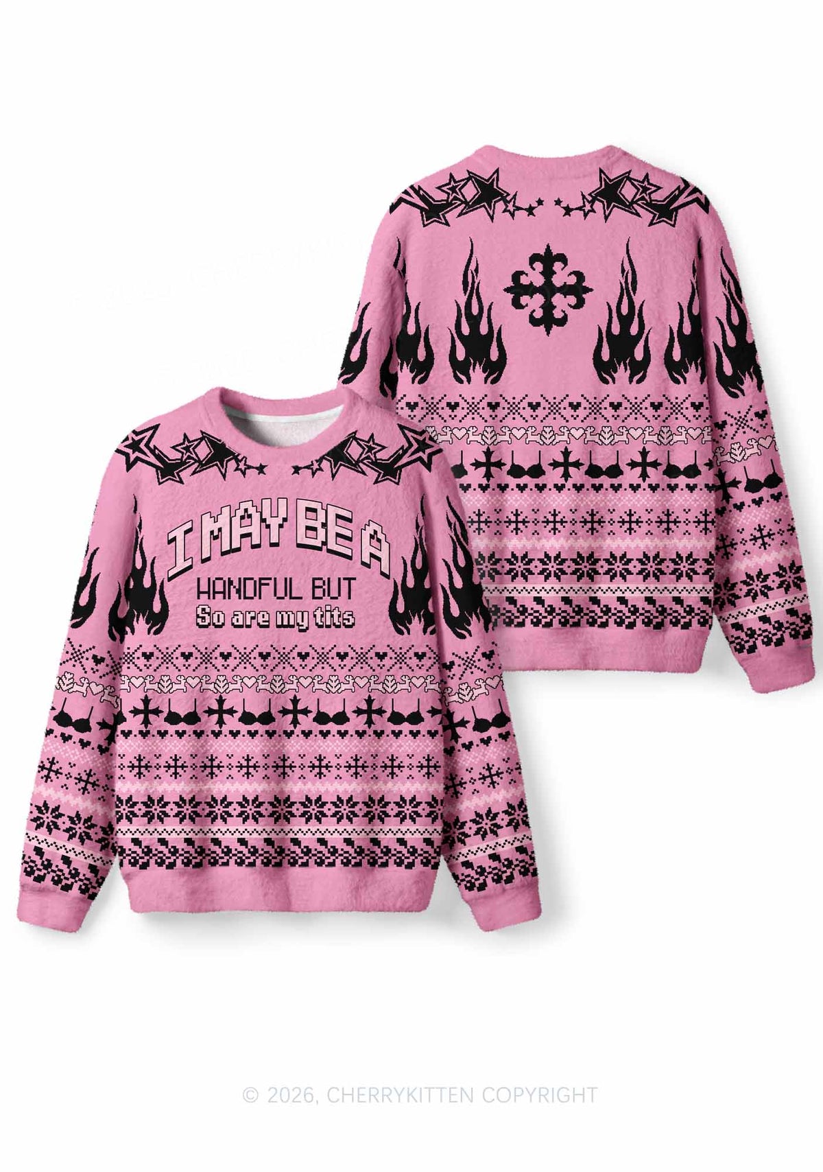 I May Be A Handful Y2K Christmas Knit Sweatshirt Cherrykitten