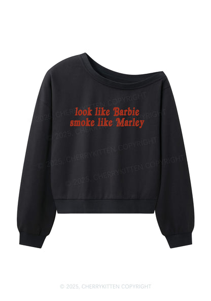 Smoke Like Marley Y2K Off Shoulder Sweatshirts Cherrykitten
