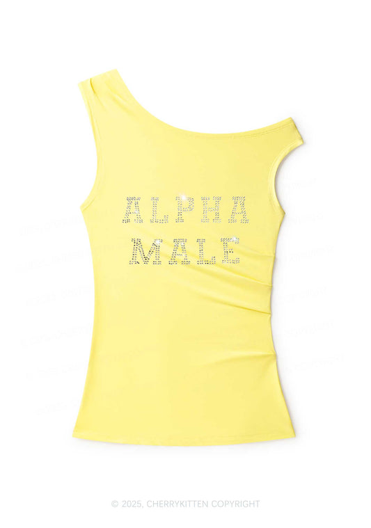 Rhinestone Alpha Male Y2K Off Shoulder Tank Top Cherrykitten