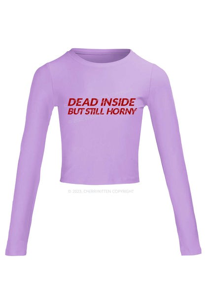 Dead Inside But Still Thirsty Long Sleeve Crop Top Cherrykitten