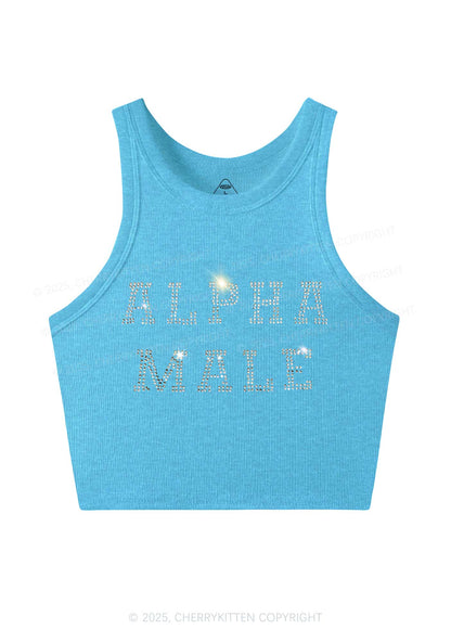 Rhinestone Alpha Male Y2K Crop Tank Top Cherrykitten