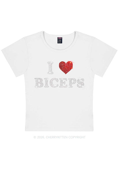 Rhinestone I Love Biceps Y2K Baby Tee Cherrykitten