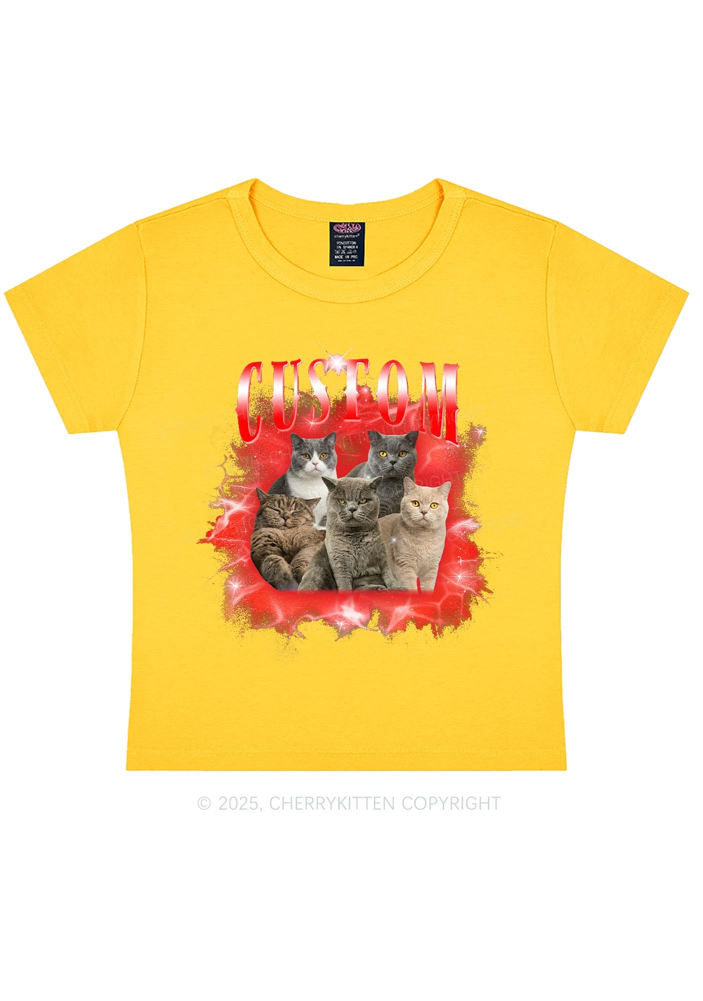 Custom Cat Photo Art Y2K Baby Tee Cherrykitten