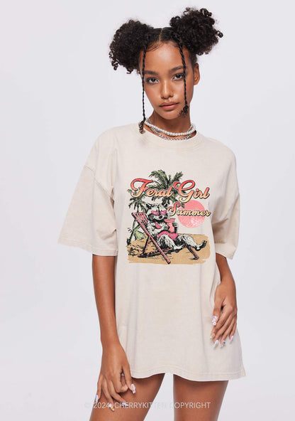 Feral Girl Summer Raccoon Y2K Washed Tee Cherrykitten