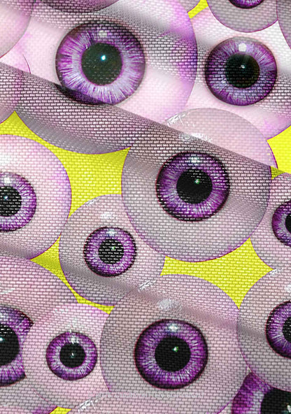 Halloween Purple Eyeballs Y2K Mesh Ruched Waist V Neck Top Cherrykitten