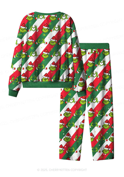 Christmas Red Whoville Heart Hands Y2K Fleece Long Sleeve Pajama Set Cherrykitten