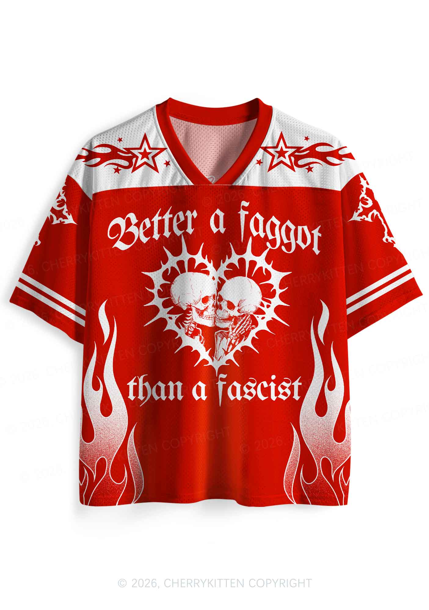 Better Faggot Than Fascist Skull Pride Y2K Sport Jersey Shirts Cherrykitten