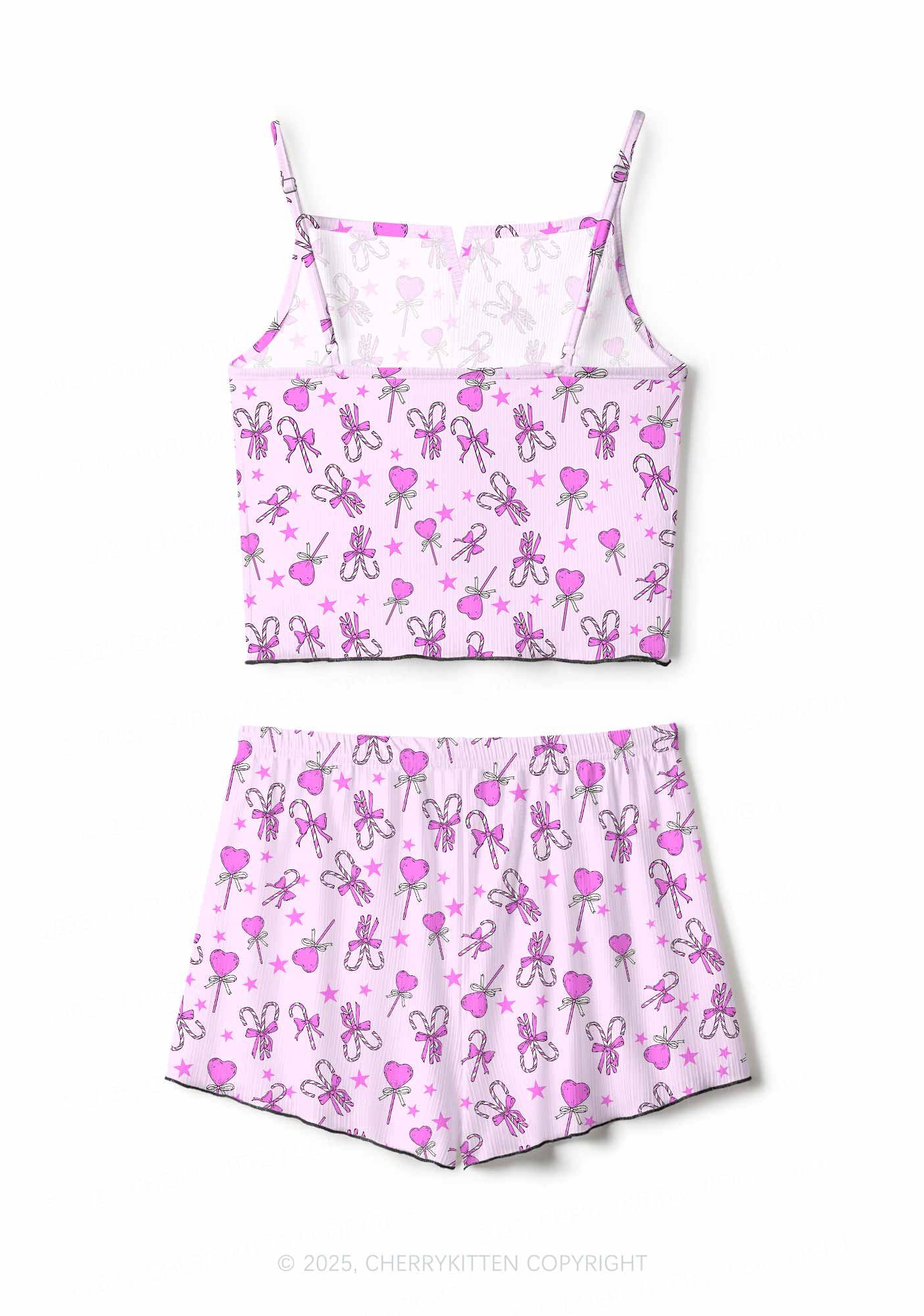 Christmas Heart Candy Y2K Print Cami Shorts Pajama Set Cherrykitten