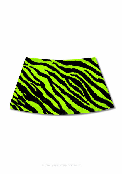 Green Zebra Y2K Print Mini Skirt Cherrykitten