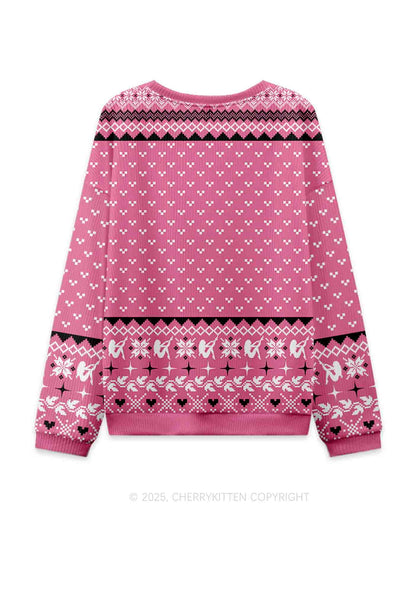 Pink Cxxt Star Y2K Christmas Knit Sweatshirt Cherrykitten