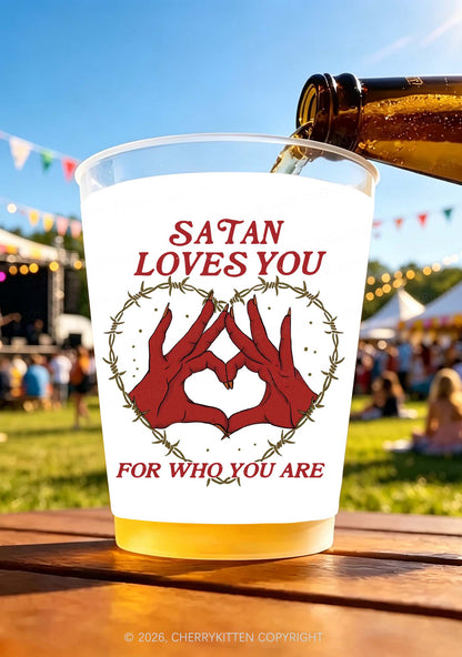Satan Loves You Heart Y2K Halloween Plastic Cup Cherrykitten