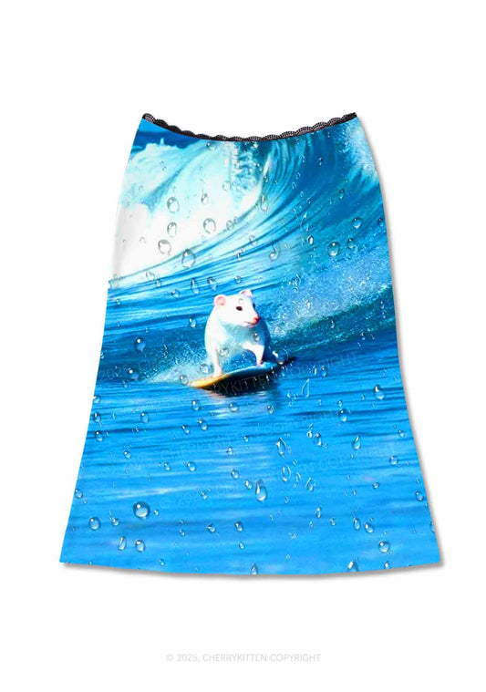 Surfing Mouse Y2K Print Midi Skirt Cherrykitten