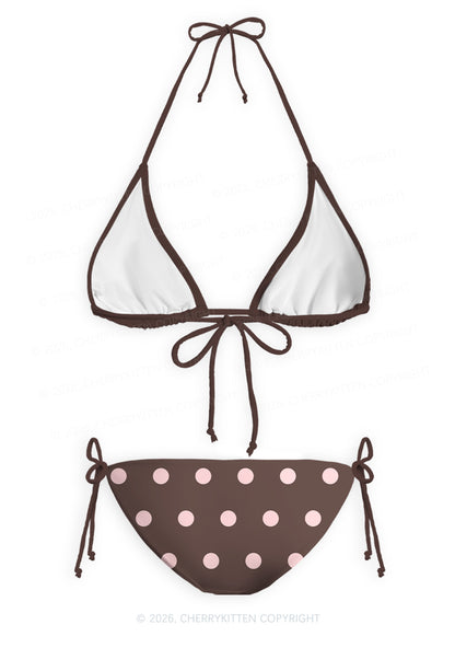 Pink Dots On Brown Y2K Print Bikini Set Cherrykitten