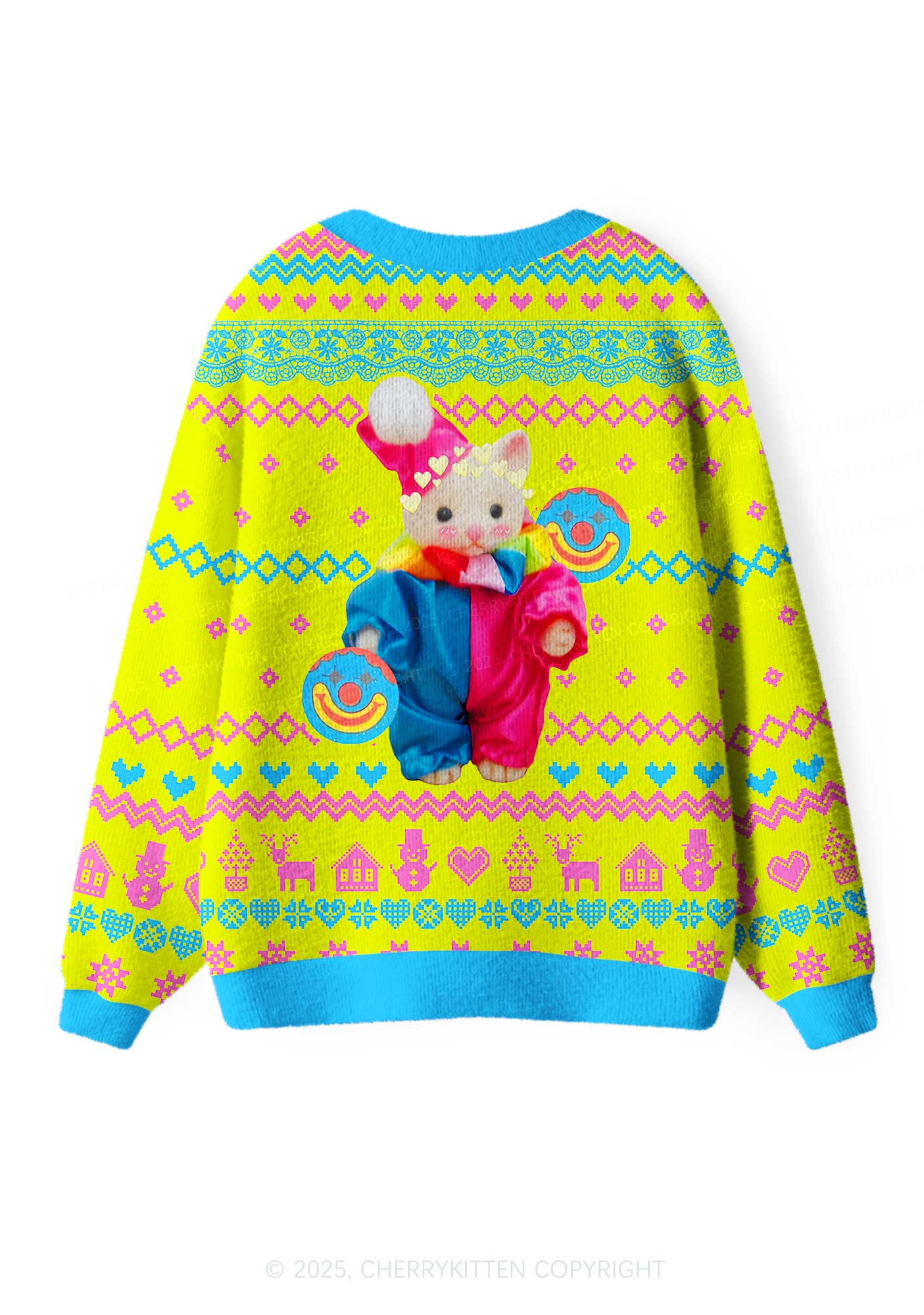 Chat Clown Y2K Christmas Cardigan Knit Sweatshirt Cherrykitten