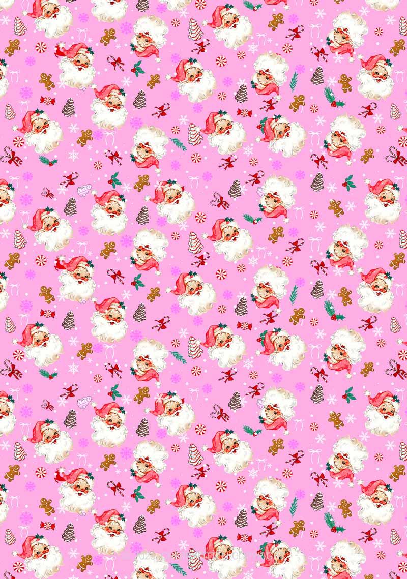 Christmas Pink Candy Santa Y2K Print Long Sleeve Pajama Set Cherrykitten