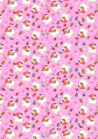 Christmas Pink Candy Santa Y2K Print Long Sleeve Pajama Set Cherrykitten