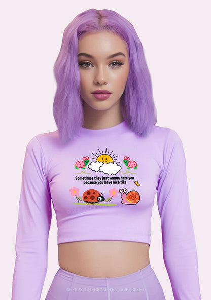 They Just Hate You Long Sleeve Crop Top Cherrykitten