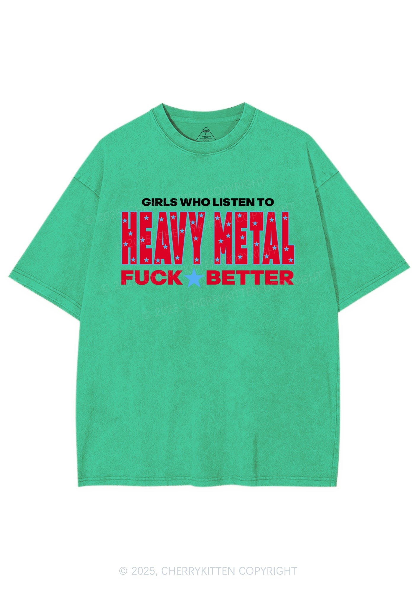 Girls Listen Heavy Metal Y2K Shirts Washed Tee Cherrykitten