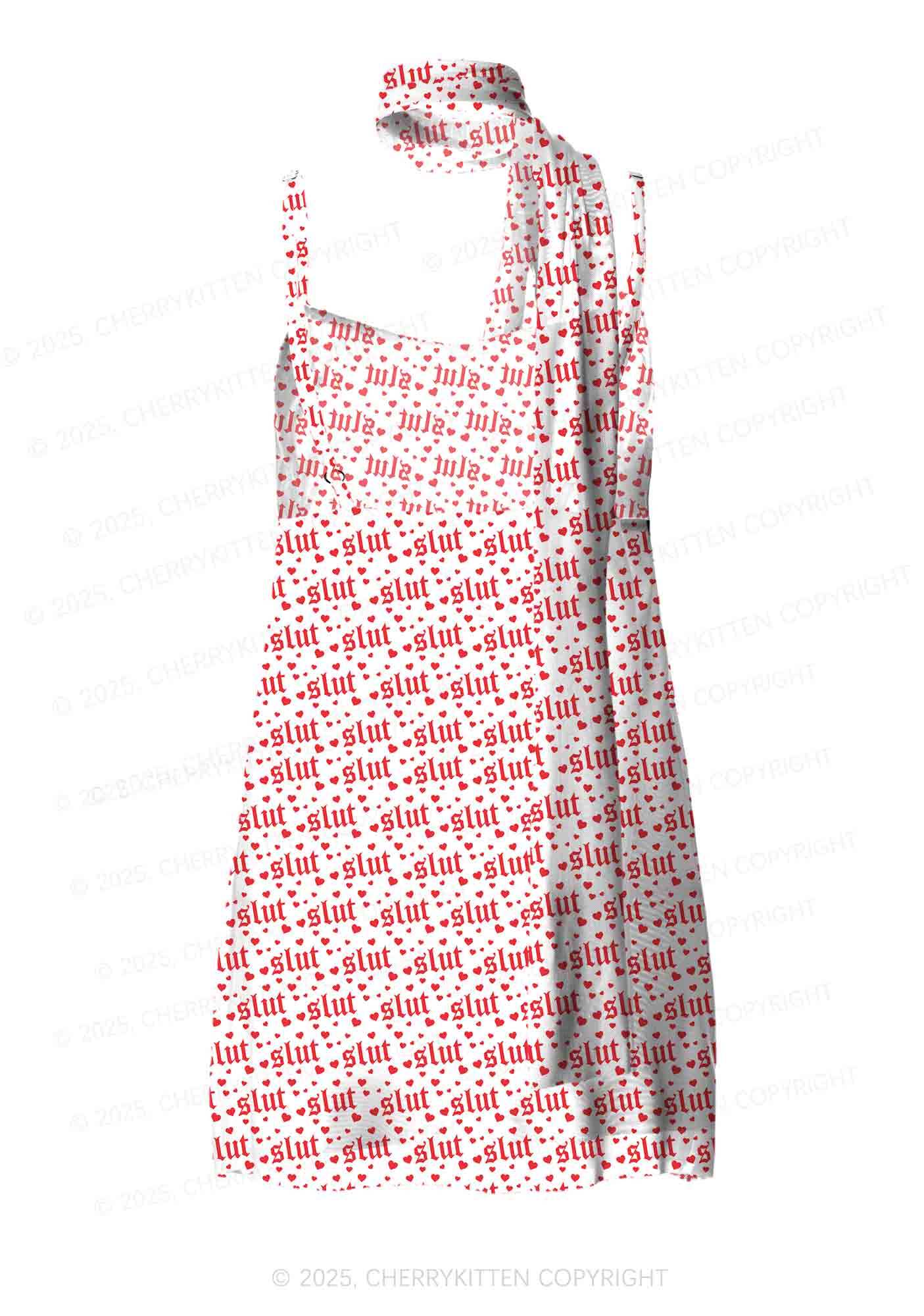 Slxt Red Heart Y2K Mesh Slip Dress Cherrykitten