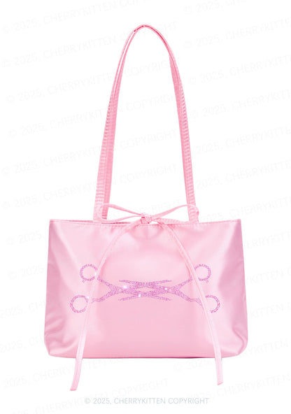 Rhinestone Pink Scissor Pride Y2K Satin Bags Cherrykitten