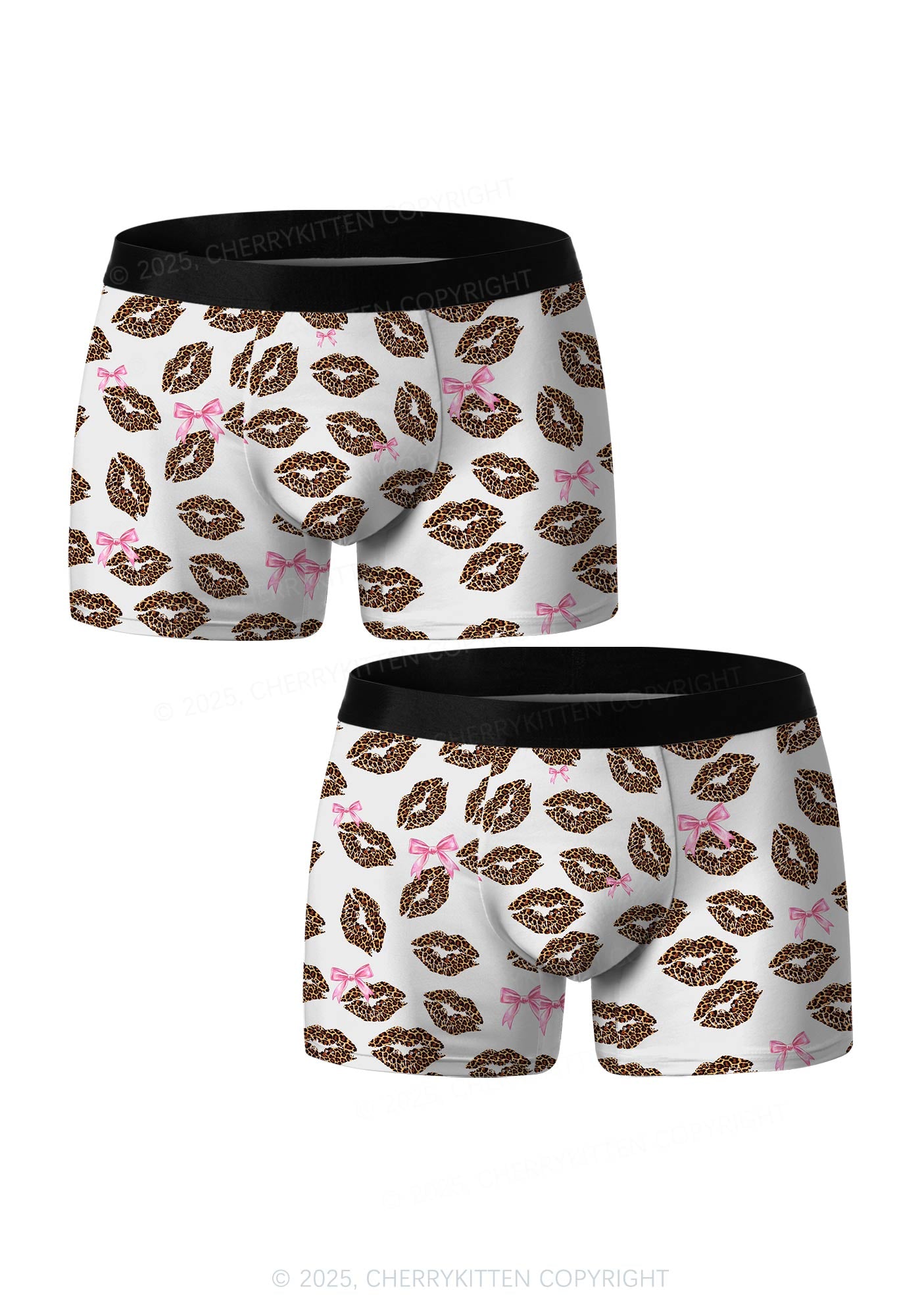 Leopard Lip Print Valentine's Day Y2K Print Couples Boxer Briefs Set Cherrykitten
