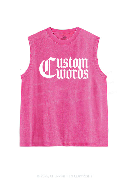 Custom Text Gothic Font Y2K Washed Muscle Tank Cherrykitten