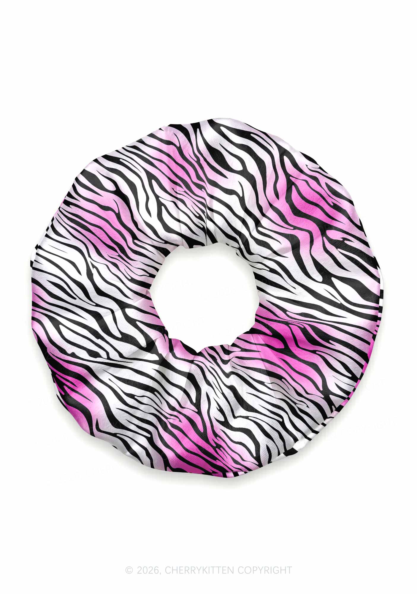 Gradient Pink Zebra Stripe Y2K Hair Scrunchie Cherrykitten