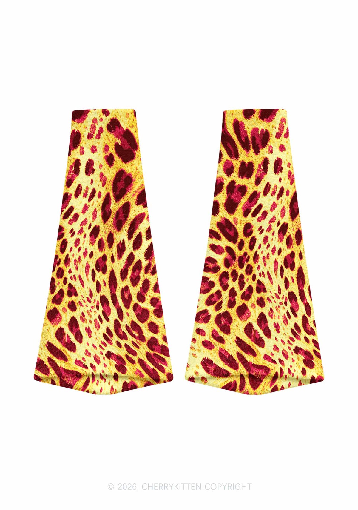 Yellow And Burgundy Leopard Y2K Print Fuzzy Flared Leg Warmers Cherrykitten